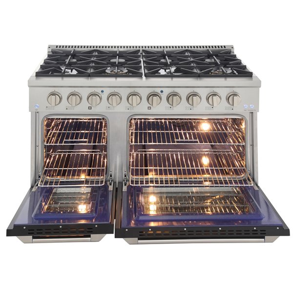 Cuisinière autoportante au gaz avec 8 brûleurs de KUCHT et four à convection double, 48 po, noir