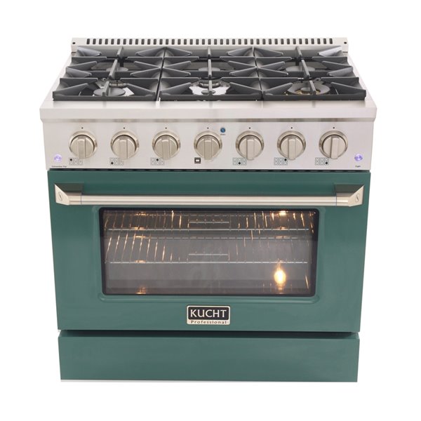 KUCHT 36-in 6 Burners 5.2-cu ft Convection Oven with Freestanding Gas Range and Green Door