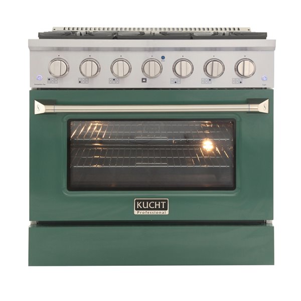 KUCHT 36-in 6 Burners 5.2-cu ft Convection Oven with Freestanding Gas Range and Green Door