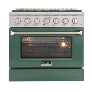 Cuisinière au gaz autoportante de 36 po par KUCHT avec 6 brûleurs, four à convection de 5,2 pi³ et porte verte