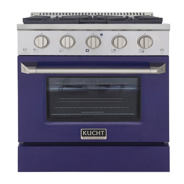 KUCHT 30-in 4 Burners 4.2-cu ft Convection Oven with Freestanding Gas Range and Blue Door