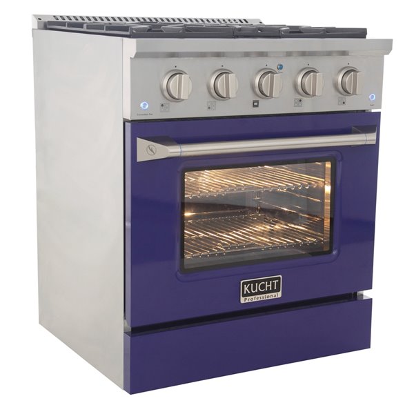 KUCHT 30-in 4 Burners 4.2-cu ft Convection Oven with Freestanding Gas Range and Blue Door