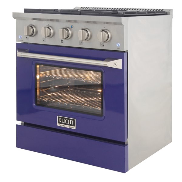 KUCHT 30-in 4 Burners 4.2-cu ft Convection Oven with Freestanding Gas Range and Blue Door