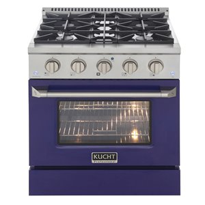 KUCHT 30-in 4 Burners 4.2-cu ft Convection Oven with Freestanding Gas Range and Blue Door