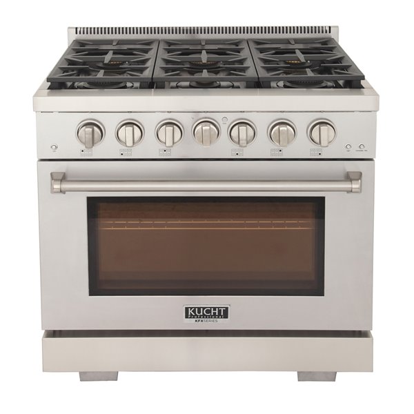 Cuisinière au gaz autoportante KUCHT 36 po 6 brûleurs four à convection 5,2 pi³ argent