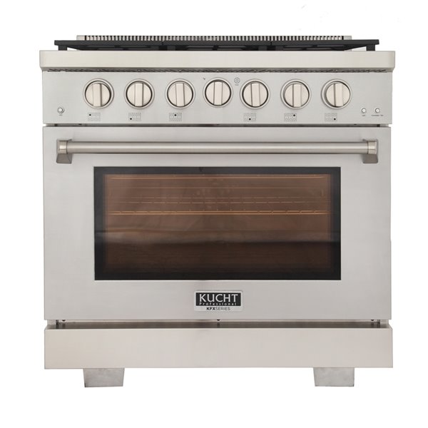 Cuisinière au gaz autoportante KUCHT 36 po 6 brûleurs four à convection 5,2 pi³ argent