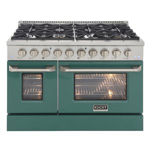 Cuisinière autoportante au gaz avec 8 brûleurs de KUCHT et four à convection double, 48 po, vert