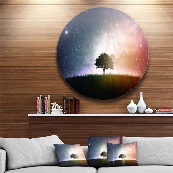 Designart 23-in x 23-in Single Tree Space Background Trees Metal Circle Wall Art