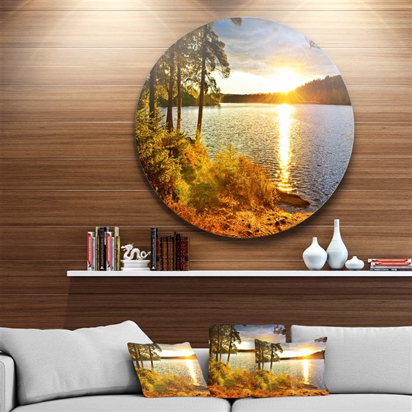 Designart 36-in x 36-in Beautiful View of Sunset over Lake Disc Metal Circle Wall Art
