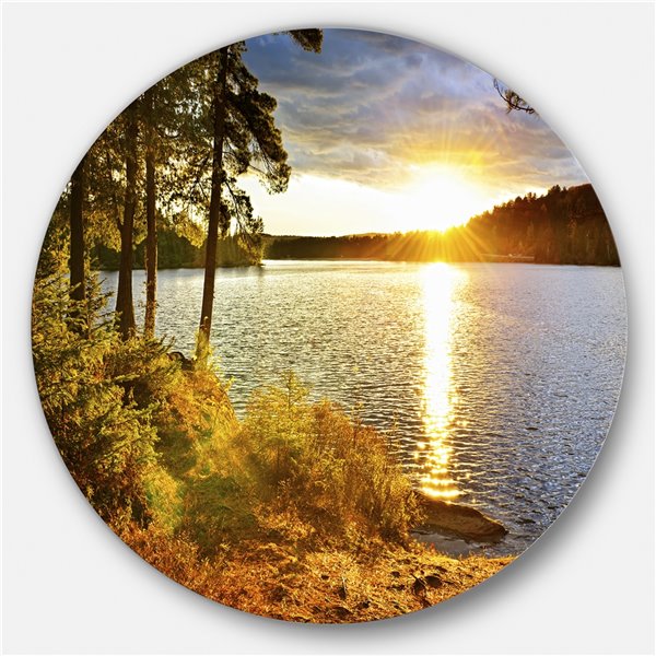 Designart 36-in x 36-in Beautiful View of Sunset over Lake Disc Metal Circle Wall Art