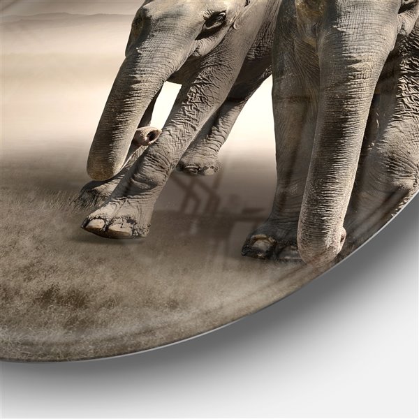 Designart 36-in x 36-in Elephant Pair in Motion Metal Circle Wall Art