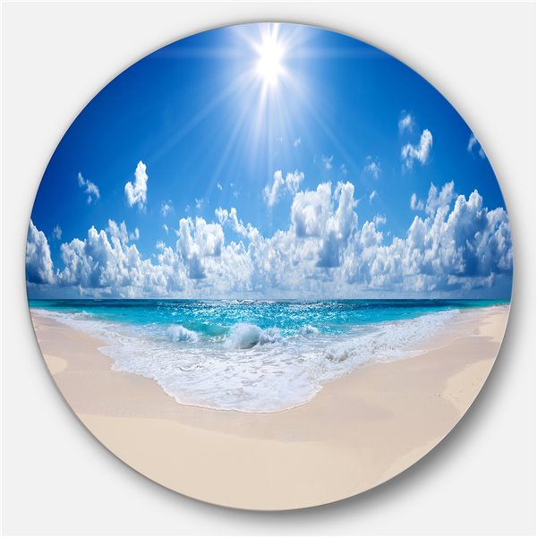 Designart 36-in x 36-in Beautiful Tropical Beach Panorama Disc Seashore Metal Circle Art