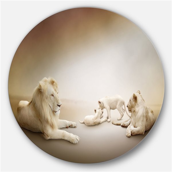 Designart 23-in x 23-in White Lion Family Ultra Glossy Animal Oversized  Metal Circle Art MT13442-C23 | RONA
