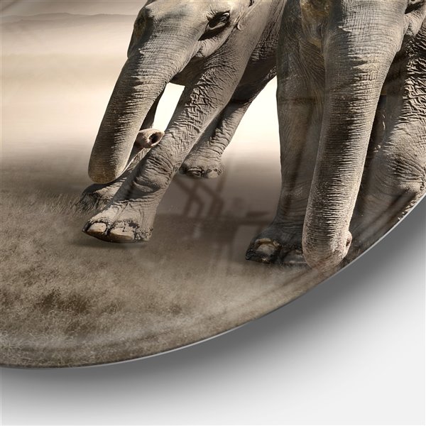 Designart 11-in x 11-in Elephant Pair in Motion Metal Circle Wall Art