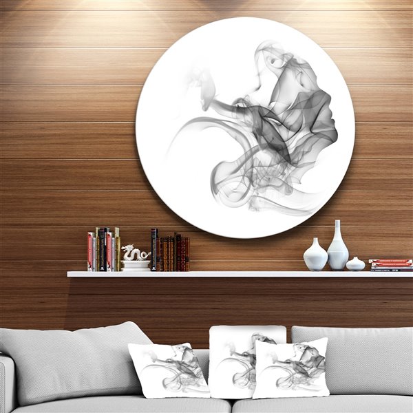 Designart 23-in x 23-in Woman and Smoke Double Exposure Portrait Metal Circle Wall Art