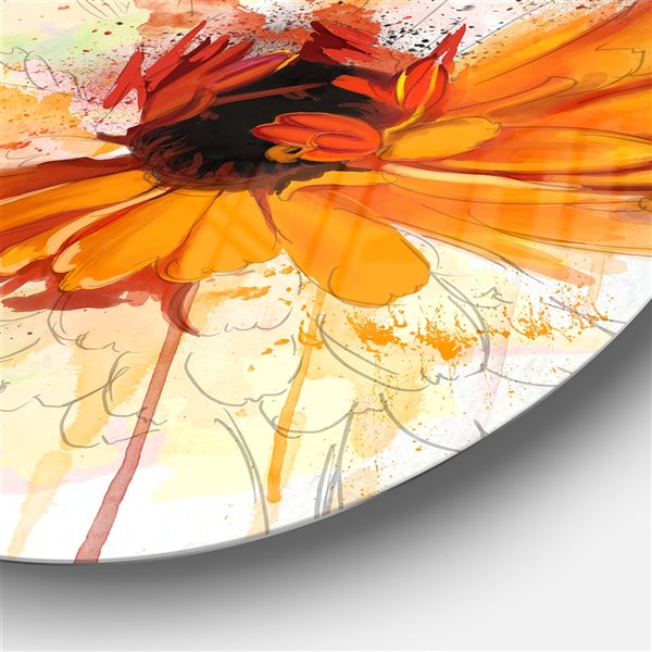 Designart 36-in x 36-in Sunflower Drawing with Paint Splashes Floral Metal Round Wall