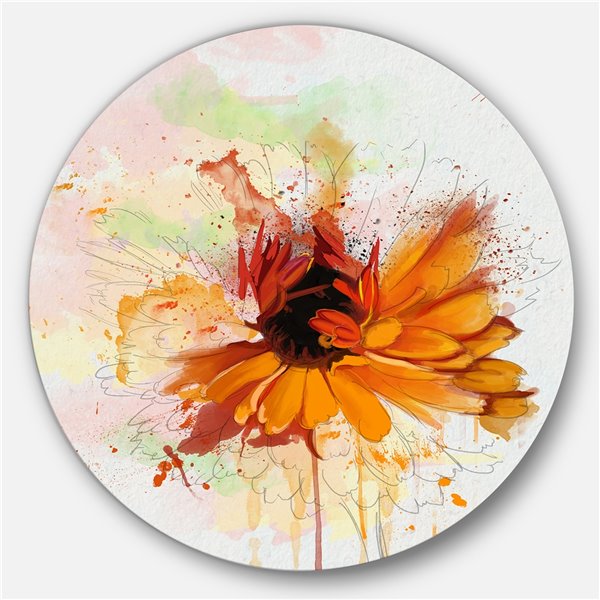 Designart 36-in x 36-in Sunflower Drawing with Paint Splashes Floral Metal Round Wall