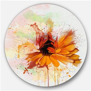 Designart 36-in x 36-in Sunflower Drawing with Paint Splashes Floral Metal Round Wall