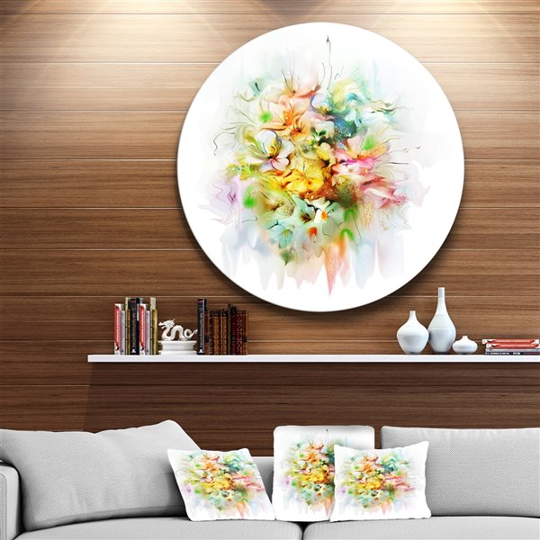 Designart 36-in x 36-in Yellow Watercolour Flowers Disc Floral Metal Circle Wall Art