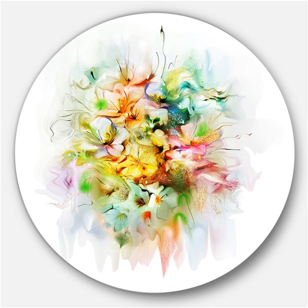 Designart 36-in x 36-in Yellow Watercolour Flowers Disc Floral Metal Circle Wall Art