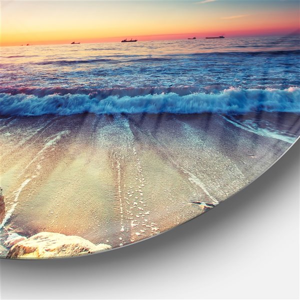 Designart 11-in x 11-in Beautiful Sunrise over Blue Sea Seashore Metal Circle Wall Art