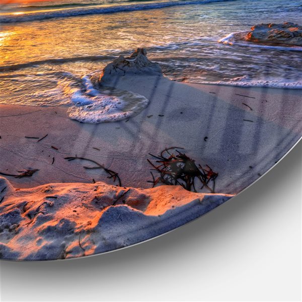 Designart 11-in x 11-in Beautiful Seashore with Yellow Sun Seashore Metal Circle Wall Art