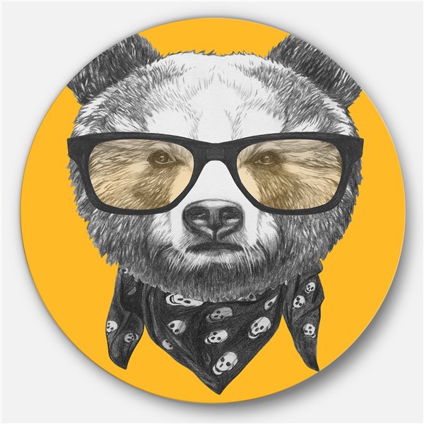 Designart 36-in x 36-in Funny Bear with Formal Glasses Disc Animal Metal Circle Wall Decor