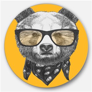 Designart 11-in x 11-in Funny Bear with Formal Glasses Disc Animal Metal Circle Wall Decor