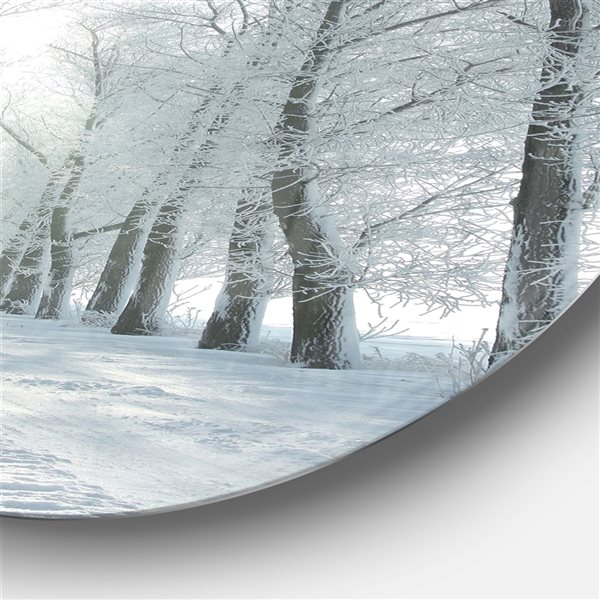 Designart 23-in x 23-in Winter Country Lane on Frosty Morning Forest Metal Circle Wall Art