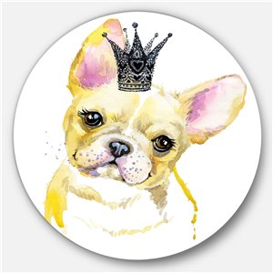 Designart 36-in x 36-in French Bulldog with Black Crown Disc Animal Metal Circle Wall