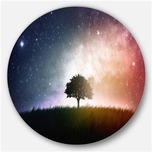 Designart 36-in x 36-in Single Tree Space Background Trees Metal Circle Wall Art