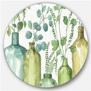 Designart 36-in x 36-in Mixed Botanical Green Leaves I0 Farmhouse Metal Circle Wall Art