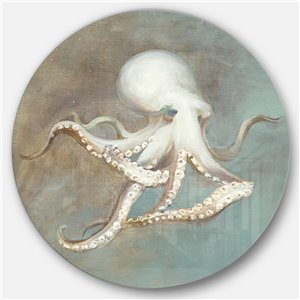 Designart 23-in x 23-in Octopus Treasures from the Sea Nautical Metal Circle Wall Art