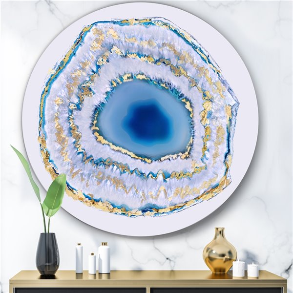 Designart 23-in x 23-in Golden Blue Agate Glam Round Circle Metal