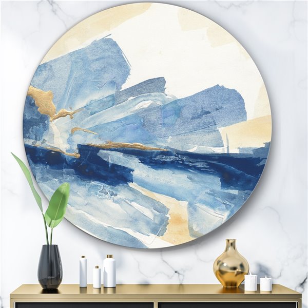 Designart 11-in x 11-in Metallic Gold Indigo I Glam Metal Circle Wall Art