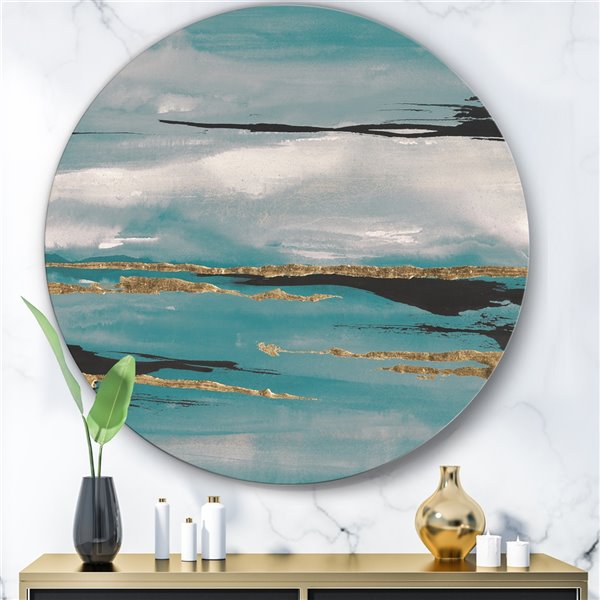 Designart 11-in x 11-in Glam Teal Watercolour I Glam Metal Circle Wall Art