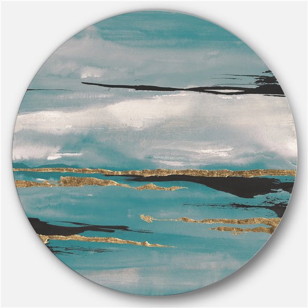 Designart 11-in x 11-in Glam Teal Watercolour I Glam Metal Circle Wall Art