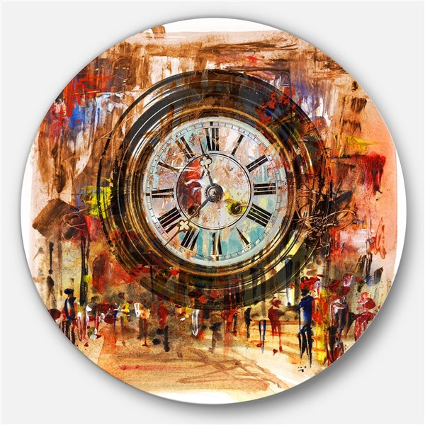 Designart 11-in x 11-in People and Time Acrylic Painting Large Abstract Metal Artwork