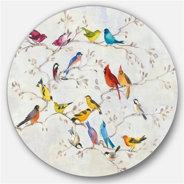 Designart 11-in x 11-in Multicolour Bird on Tree Traditional Metal Circle Wall Art