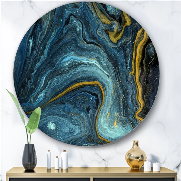 Designart 36-in x 36-in Agathe Ripple Golden Rivers Modern Round Circle Metal Wall Decor