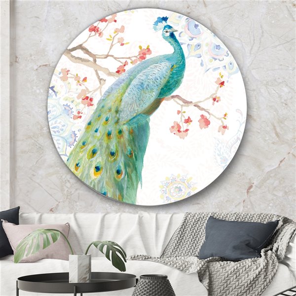 Designart 23-in x 23-in Peacocks Watercolour I Traditional Metal Circle Wall Art