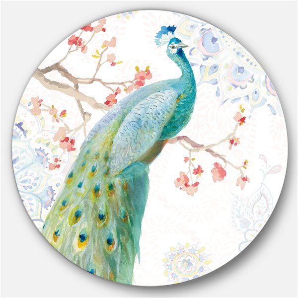 Designart 23-in x 23-in Peacocks Watercolour I Traditional Metal Circle Wall Art