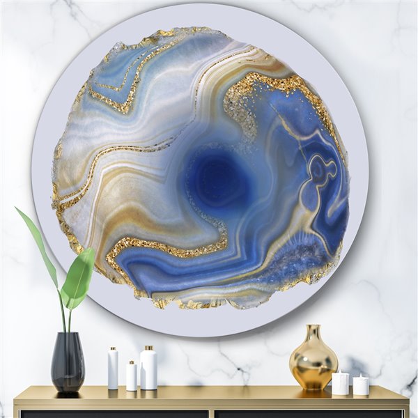 Designart 36-in x 36-in Ocean Blue Golden Jasper Agate I Glam Metal Wall Decor