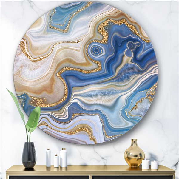 Designart 11-in x 11-in Ocean Blue Golden Jasper Agate II Modern Metal Wall Decor