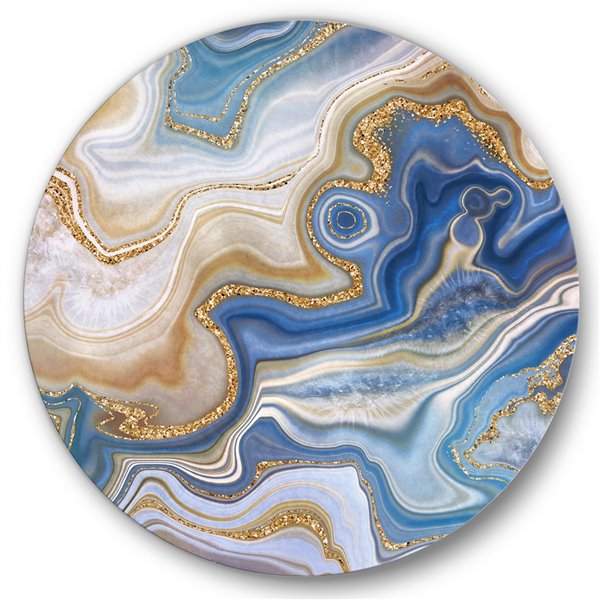 Designart 11-in x 11-in Ocean Blue Golden Jasper Agate II Modern Metal Wall Decor