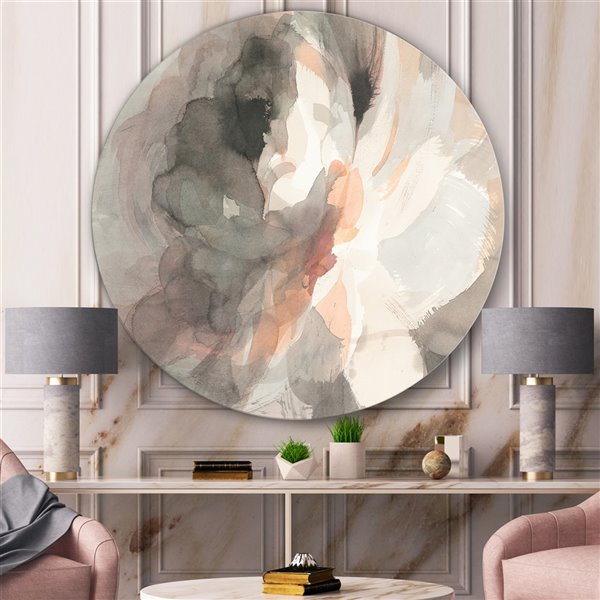 Designart 11-in x 11-in Abstract Peony Grey Shabby Chic Metal Circle Wall Art