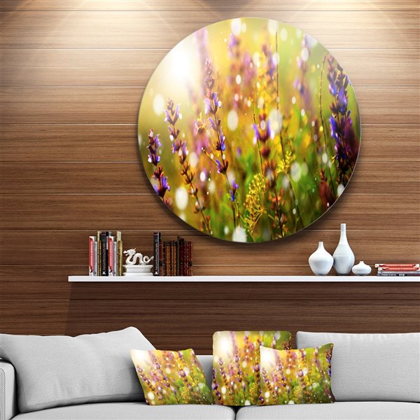 Designart 36-in x 36-in Beautiful Purple Wild Flowers Large Floral Metal Circle Wall Art