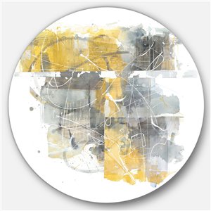Designart 36-in x 36-in Moving In and Out of Traffic II Yellow Grey Metal Circle Art