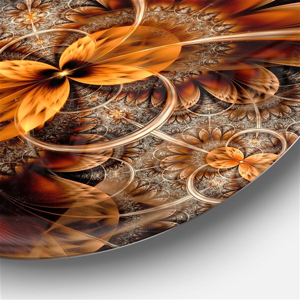 Designart 23-in x 23-in Dark Orange Fractal Flower Abstract Round Circle Metal Wall Decor