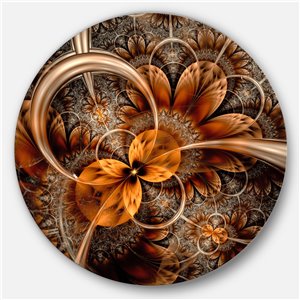 Designart 23-in x 23-in Dark Orange Fractal Flower Abstract Round Circle Metal Wall Decor